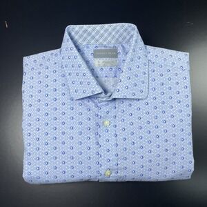 Thomas Dean Mens XL Blue Geometric Long Sleeve Button Down Shirt Flip Cuff